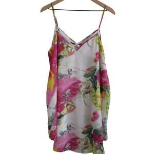 Bishop + Young Women Sz L White Pink Floral Short Swing Dress Strappy Sleeveless